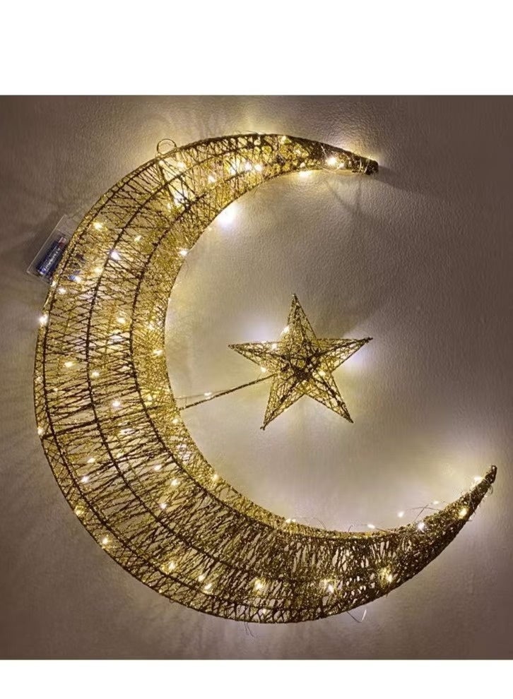 متجر سهل فانوس رمضاني، عيد مبارك، هلال، ضوء LED، يعمل بالبطارية، زينة رمضانية للمنزل والغرفة، 50 سم - Image 1